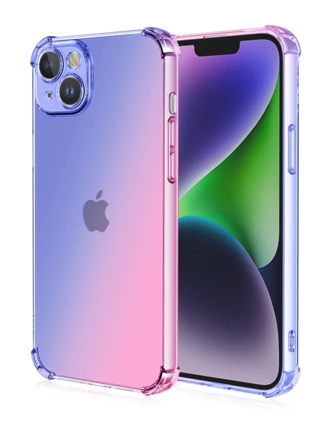 Kryt TopQ iPhone 13 Shock duhový modro-růžový 109772