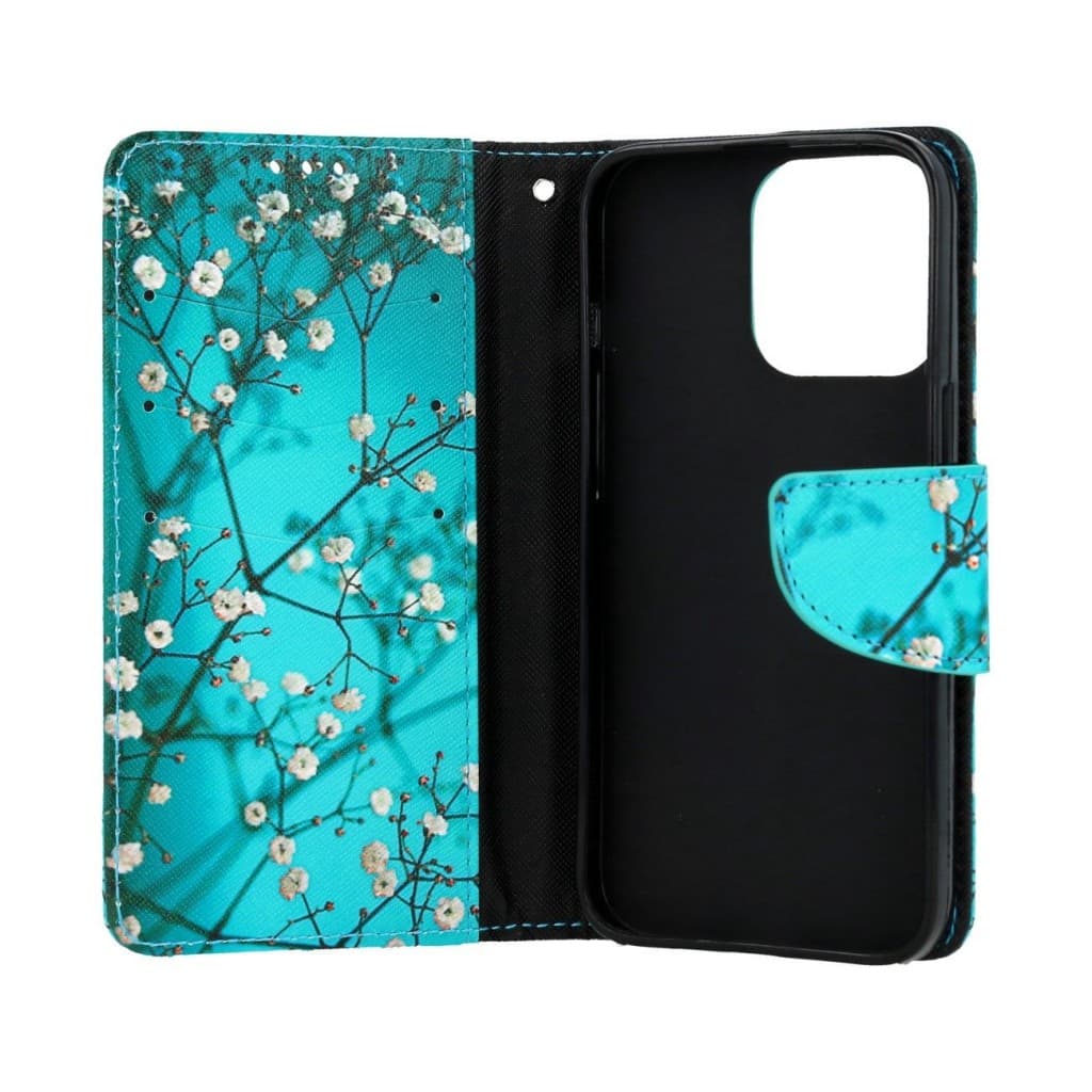 Pouzdro TopQ iPhone 13 Pro knížkové Modré s květy 66463 - náhled 3