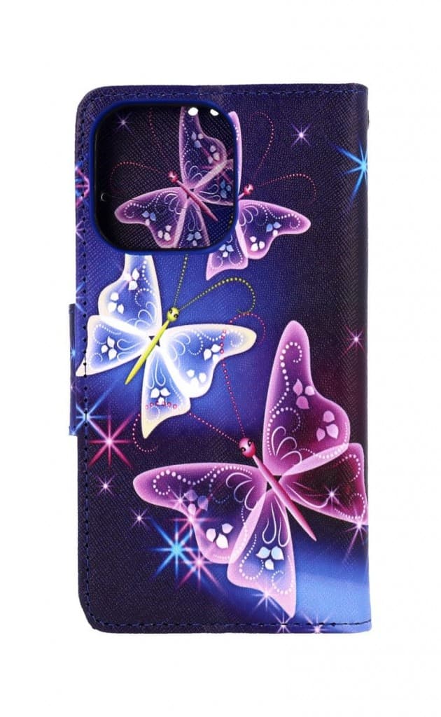 Pouzdro TopQ iPhone 13 Pro Max knížkové Modré s motýlky 66492 - náhled 2