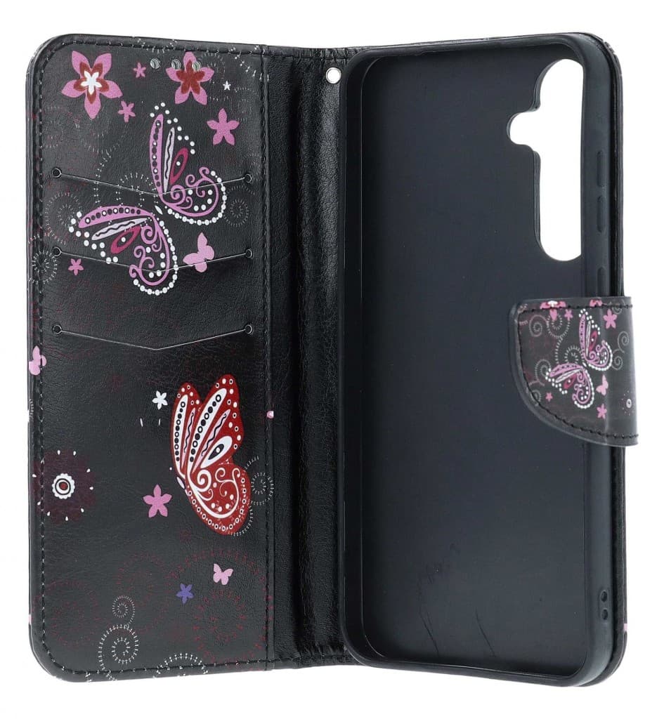 Pouzdro TopQ Design Samsung A55 knížkové Fialoví motýlci černý 134458 - náhled 3