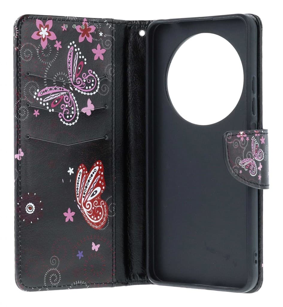 Pouzdro TopQ Design Xiaomi Redmi 14C knížkové Fialoví motýlci černý 132347 - náhled 3