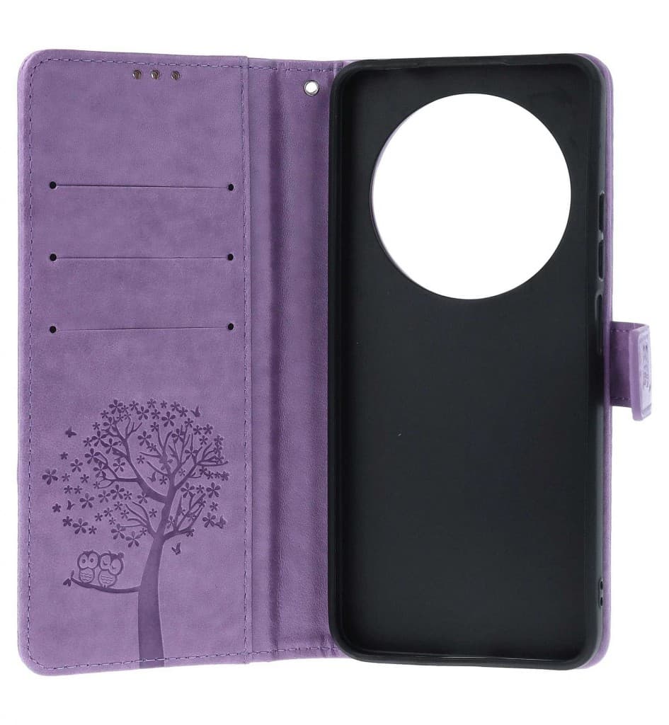 Pouzdro TopQ Xiaomi Redmi 14C knížkové Světle fialový strom sovičky 132392 - náhled 3