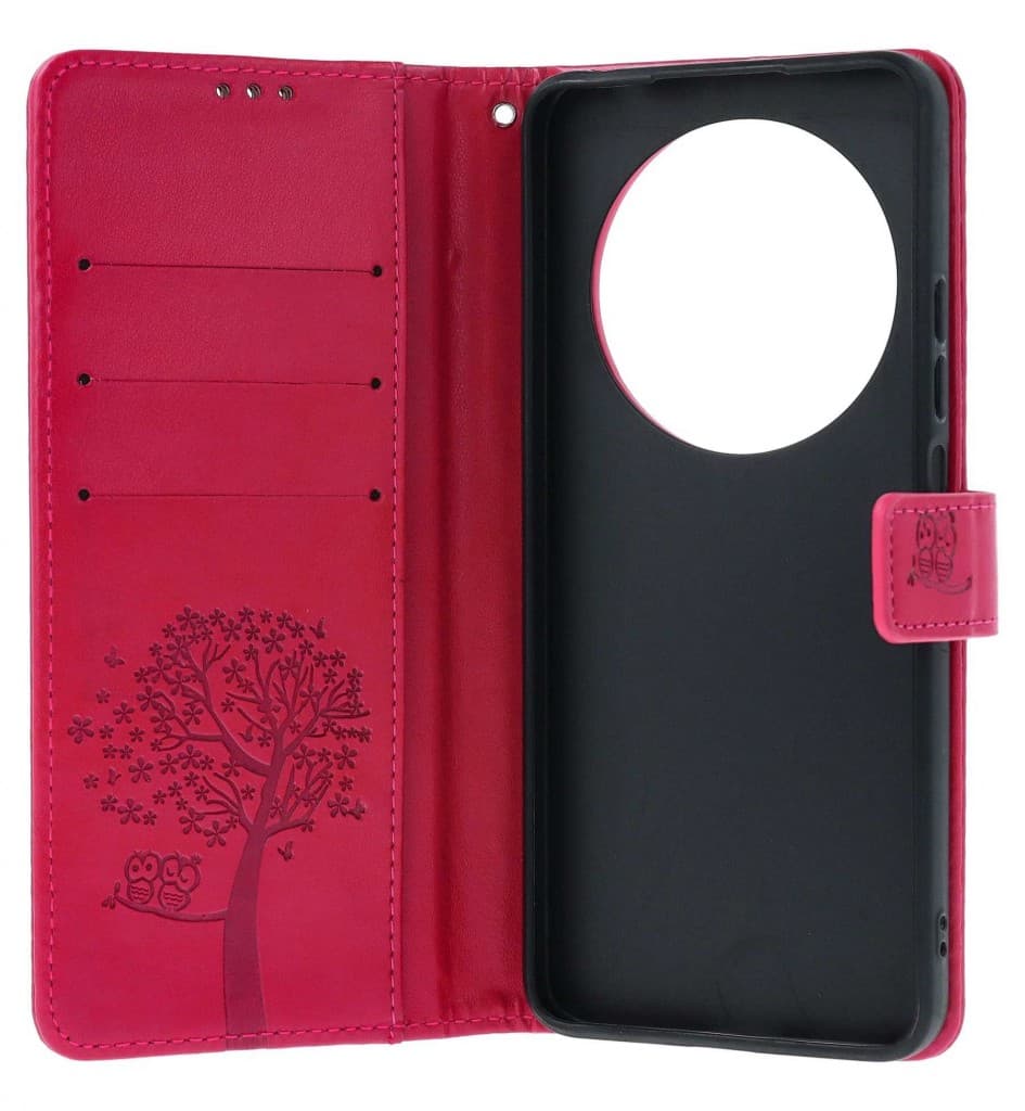 Pouzdro TopQ Xiaomi Redmi 14C knížkové Tmavě růžový strom sovičky 132388 - náhled 3
