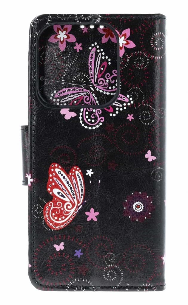 Pouzdro TopQ Design Xiaomi Redmi Note 14 knížkové Fialoví motýlci černé 137266 - náhled 2