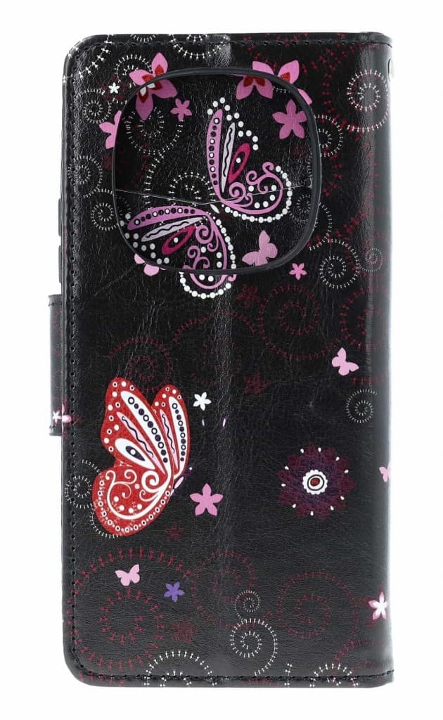 Pouzdro TopQ Design Xiaomi Redmi Note 14 Pro+ 5G knížkové Fialoví motýlci černé 137340 - náhled 2