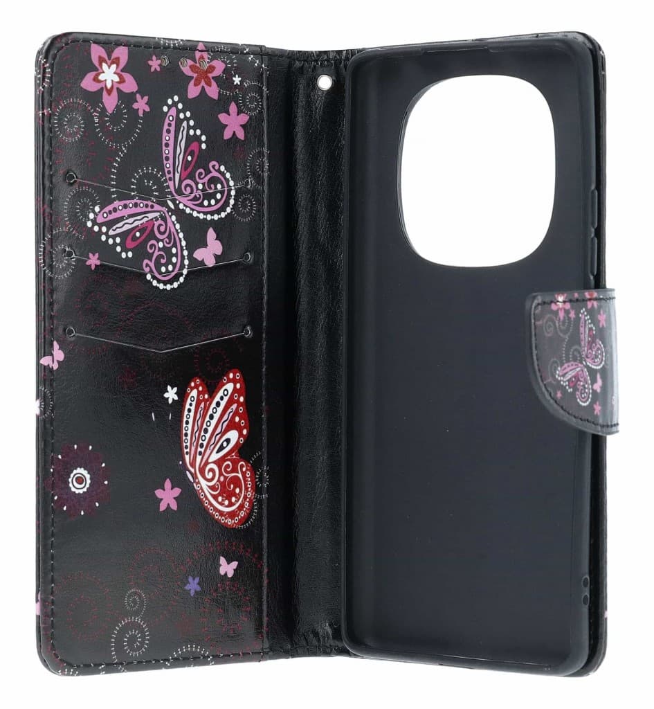 Pouzdro TopQ Design Xiaomi Redmi Note 14 Pro knížkové Fialoví motýlci černé 137305 - náhled 3