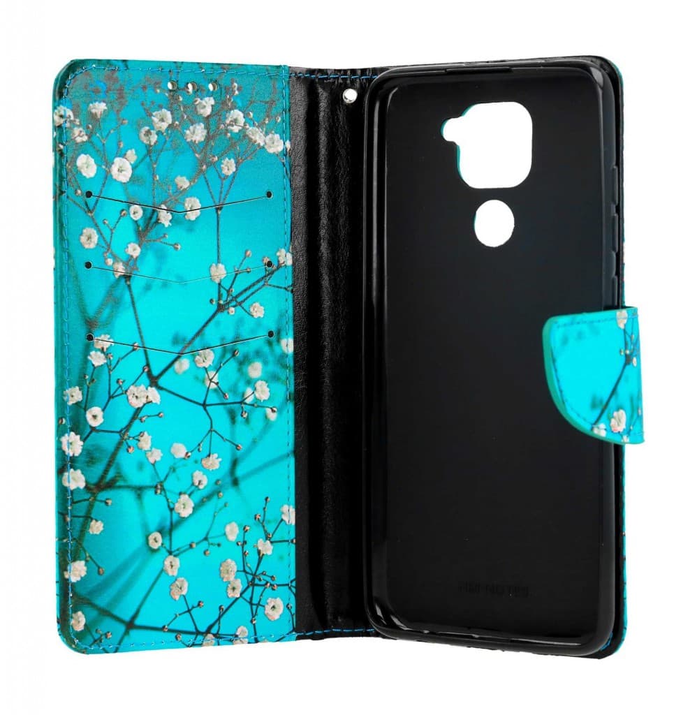 Kryt TopQ Xiaomi Redmi Note 9 knížkový Modrý s květy 50603 - náhled 3
