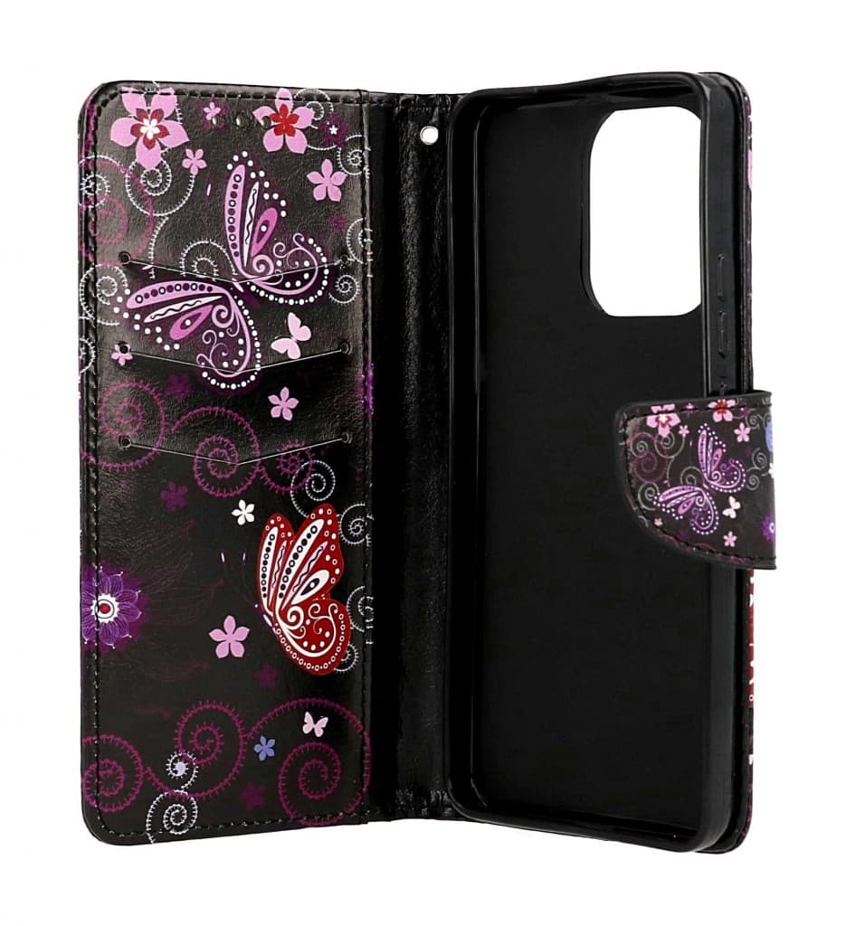 Pouzdro TopQ Design Xiaomi Redmi Note 13 knížkové Fialoví motýlci černý 122082 - náhled 3