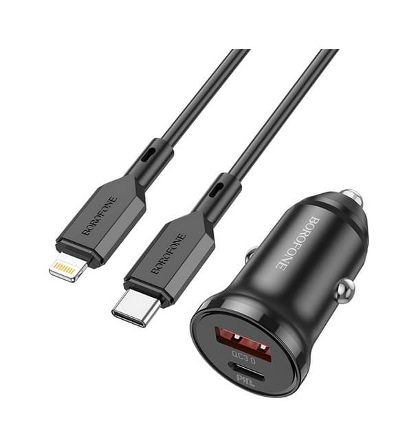 Rychlonabíječka do auta Borofone BZ18A 20W pro iPhone včetně datového kabelu Dual černá 84966 - náhled 2