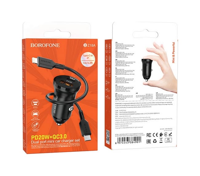 Rychlonabíječka do auta Borofone BZ18A 20W pro iPhone včetně datového kabelu Dual černá 84966 - náhled 3